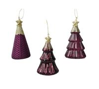 Boule de Noël « Sapin, baies mauve, à suspendre, hauteur : 12,6 cm, verre transparent - Forme lisse, Décoration Noel