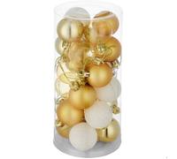 BOULE DE NOEL - TECTAKE - Lot de 24 boules de Noël Surface mate brillante ou pailletée en Plastique résistant - Blanches/Dorées