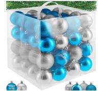 Boule de Noël - TECTAKE - Lot de 64 boules de Noël à la surface mate brillante ou pailletée - Argentées/Bleues