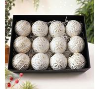 Boule de Noël vintage rustique en cuivre de 80 mm - Grande boule en plastique incassable - Pour décorations de vacances - Pendentif léger à suspendre (blanc)