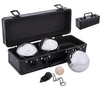 Engelhart Boules de Pétanque 3 Boules Métal 74 mm 720 g - Triplette avec Mallette Aluminium Noire, Cochonnet Bois et Corde de Mesure - Rangement Rigide Adulte Loisir - 010124