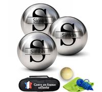 Boule de Pétanque Personnalisée 720g Triplette avec Cochonnet Petanque, Sacoche Boule Petanque, Chiffon de nettoyage - Cadeau St Valentin,Fête des Pères & Mères , Anniversaire (Modèle Lettres)