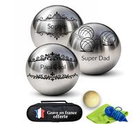 Boule de Pétanque Personnalisée 720g Triplette avec Cochonnet Petanque, Sacoche Boule Petanque, Chiffon de nettoyage - Cadeau St Valentin,Fête des Pères & Mères , Anniversaire (Modèle Graphic )