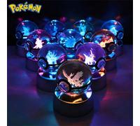 Boule de Pikachu Charizard en verre cristal 3D Pokémon, boule Pokémon colorée, figurine de lampe de nuit à LED, base de collection, cadeaux Dragon géant cracheur de feu,Tortank,GG,Pikachu,Arceus,Lucar