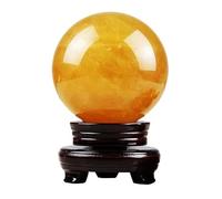 Boule de Quartz Calcite Jaune Naturel Sphère Citrine Guérison Bola de Cristal Feng Shui avec Support en Bois pour la Méditation Divination Équilibre des Chakras(16cm)