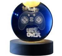 Boule de verre 3D avec LED RGB I-Total XL2722A MEDIUM effet au plafond, veilleuse, lampe de nuit avec base en bois, Let's PLAY