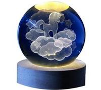 Boule de verre 3D avec LED RGB I-Total XL2723 effet au plafond, veilleuse, lampe de nuit avec base en bois, thème Unicorn
