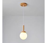Boule de Verre Blanc Laiteux éclairage Suspendu Simple Mini luminaire Suspendu Lampe à Suspension en Bois E27 Support de Lampe Lustre pour îlot de Cuisine, Salle à Manger, Grange, Bar, Couloir