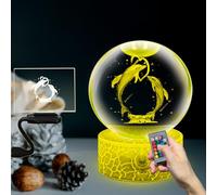 Boule de verre boule d’amitié deux dauphin Dabble modèle océan 3.15in ornement de cristal lampe de nuit de table comprend le support à distance LED 16 couleurs lumière cadeau de décor à la maison