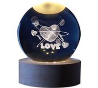 Boule de verre I-Total XL2720 3D avec LED RGB effet au plafond veilleuse pour enfants, lampe de nuit, base en bois, design LOVE