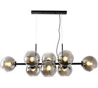 Boule De Verre Nordique Long Lustre, 110cm Lumières De L’île 8-lumières Suspension Sphérique E26 Lustre Doré du Milieu du Siècle Gris Fumé pour Salon Salle à Manger, Black, Smoke Gray