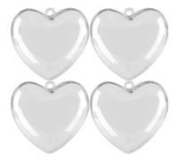 Boule Décorative Cœur en Plastique Transparente 4 Pièces | Coque Ouvrable Trou Suspendre, pour Perles et Rubans, Décoration Murale ou Sapin, Réutilisable
