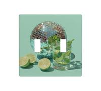 Boule disco avec boissons - Double interrupteur à bascule - Plaque murale - Taille standard - 11,4 x 11,4 cm