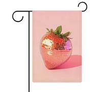 Boule disco fraise sur drapeau de jardin rose pour maison, cour, extérieur, vacances saisonnières, drapeau double face 30,5 x 45,7 cm