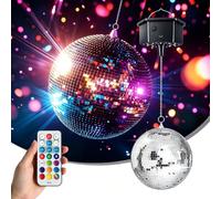 Boule disco miroir de 20 cm avec moteur rotatif USB 10 tr/min, diffuseur disco avec 6 modes de lumière multicolores, 18 et 30 perles LED, effet de lumière LED pour fête, fête, club et événements disco