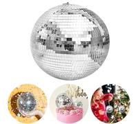 Boule disco miroir, grande boule disco suspendue en argent avec anneau de suspension, réfléchit la lumière, cadeau de fête, décoration de Noël, nouvel an, mariage(35cm)