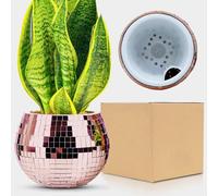 Boule Disco Plante Pot,Disco Boule Facette Pot de Fleur,Cache Pot Boule Disco,Disco Jardiniere,Bol Disco,Vase Disco,Paillettes Or RoseMosaique Miroir Verre Disco Decor pour Cactus Succulent,4*5*5IN