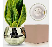 Boule Disco Plante Pot,Disco Boule Facette Pot de Fleur,Cache Pot Boule Disco,Disco Jardiniere,Bol Disco,Vase Disco,Paillettes Doré Mosaique Miroir Verre Disco Decor pour Cactus Succulent,4*5*5IN