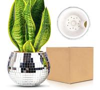 Boule Disco Plante Pot,Disco Boule Facette Pot de Fleur,Cache Pot Boule Disco,Disco Jardiniere,Bol Disco,Vase Disco,Paillettes Argenté Mosaique Miroir Verre Disco Decor pour Cactus Succulent,4*5*5IN