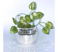 Boule Disco Plante,Vase Boule Disco,Boule Facette Pot de Fleur,Cache Pot Boule a Facette,Bol Disco,Bougeoir Disco,Argenté Mosaique Miroir Verre Disco Jardiniere Decor pour Cactus Succulent,4*5*5IN