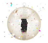 Boule disco Relaxdays, Ø 25 cm, boule décorative à suspendre, boule de fête avec œillet, boule disco, champagne