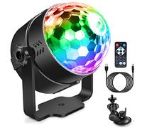 Boule Disco, RGB 360° Rotation Boule avec Télécommande à Facette Commande Vocale,7 Couleur Modes Lumière Fête 4M Câble USB, Lampe de Scène pour Fête,Noël,Bar,Club,DJ