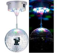 Boule disco rotative Ø 15 cm avec socle, 18 LED colorées et 2 effets lumineux [Lunartec]