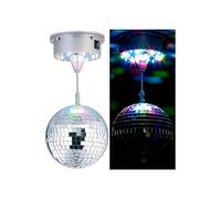 Boule disco rotative Ø 15 cm avec socle, 18 LED colorées et 2 effets lumineux [Lunartec]