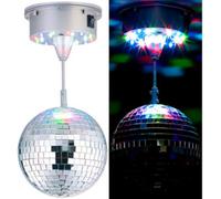 Boule disco rotative Ø 15 cm avec socle, 18 LED colorées et 2 effets lumineux [Lunartec]