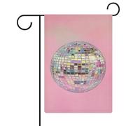 Boule disco sur drapeau de jardin rose en toile de jute double face 30,5 x 45,7 cm