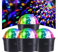 Boule Disco USB Lumière de Fête, Portable Jeux de Lumiere RGB Couleurs LED Lampe de Scène Disco Boule à Facette Fête Éclairage Contrôle de Musique pour DJ Maison, Voiture, Bar de Camping [4-Pack]