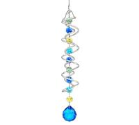 Boule d'observation en spirale en forme de spirale - Attrape-soleil - Arc-en-ciel - Double spirale avec boule de cristal bleu mer et chaîne - Cristaux de verre pour décoration intérieure ou extérieure