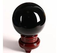 Boule d'obsidienne Noir Crystal Ball Natural Quartz Crystal Sphère Boule de Pierre avec Cristaux de Base en Bois décorations de méditation Ornements, 140 mm