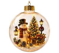 Boule d'Ornement de Noël Transparente, Mini Scène de Noël Décoration de Noëls Lumineuse, Décoration Suspendue de Sapin avec Scène de Bonhomme de Neige Ange, Décorations d'Histoire de Noëls，C