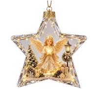 Boule d'Ornement de Noël Transparente, Mini Scène de Noël Décoration de Noëls Lumineuse, Décoration Suspendue de Sapin avec Scène de Bonhomme de Neige Ange, Décorations d'Histoire de Noëls，E