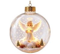 Boule d'Ornement de Noël Transparente, Mini Scène de Noël Décoration de Noëls Lumineuse, Décoration Suspendue de Sapin avec Scène de Bonhomme de Neige Ange, Décorations d'Histoire de Noëls，A