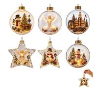 Boule d'Ornement de Noël Transparente, Mini Scène de Noël Décoration de Noëls Lumineuse, Décoration Suspendue de Sapin avec Scène de Bonhomme de Neige Ange, Décorations d'Histoire de Noëls，6PCS
