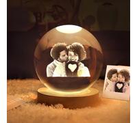 Boule En Cristal Gravée Sur Verre 2D Personnalisée Avec Photo, Texte Personnalisé Et Socle En Bois, Boule En Cristal Avec Veilleuse D'ambiance, Cadeau Commémoratif Pour Remise De Diplôme(8cm/3.15in)