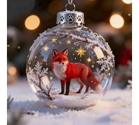 Boule en verre 3D ludique 2026 - Décoration de Noël en plastique transparent - 7 cm - Décoration de Noël en forme d'animaux sauvages et forêts (renard)