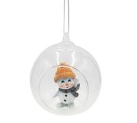 Boule en Verre avec Pendentif - Enfant de Neige - Bonhomme de Neige avec Bonnet et écharpe en Orange et Gris, L/l/H 8 x 7 x 8,5 cm