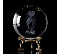 Boule en verre gravée 3D en forme de dauphin - Mini sphère de 6 cm pour décoration d'intérieur, cadeau parfait de mariage et de Saint-Valentin pour les couples, base dorée élégante, décoration d'amour