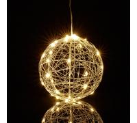 Relaxdays Boule Lumineuse LED, Fonctionne avec Piles, à Poser ou Suspendre, Long câble, diamètre : 15 cm, argentée