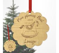 Boule Mon Premier Noël Personnalisable - Prénom et Date gravée - 8 cm de diamètre - Bois Vernis