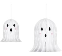Boule nid d'abeille Pompom fantômes 20-30cm papier 2pcs blanc