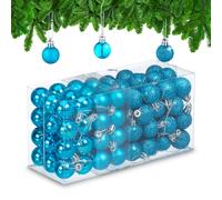 Relaxdays Boules de Noël, Lot de 96, en Plastique, D : 3 cm, Paillettes, Mates, Brillantes, déco Sapin, pétrole