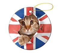 Boule Noël Pussycat Déchire Le Drapeau Union Jack Décoration Ronde en Céramique Décoration De Sapin De Noël Arbre De Noël Ornements 7.3Cm