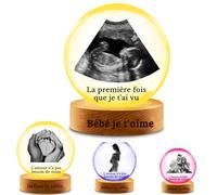 Boule Photo Cristal 3D Personnalisée, Base à Lampes LED Multicolore, Gravure Nom/Date en Option, Cadre Photo Échographie, Convient à Noël, Baby Showers,Futurs Parents (Cadre à ultrasons)