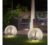 Ensemble de 2 lampes à LED d'extérieur à prise solaire, boule de jardin, pointes de sol en verre clair