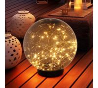 Lampe solaire de jardin boule lumineuse fumée LED extérieure boule solaire, avec piquet, fumée, 50x 0,06W LED, DxH 20 x 10 cm