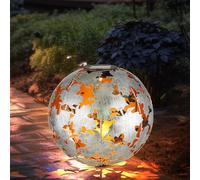Lampe solaire argentée Boule solaire Lampe d'extérieur Décoration de jardin Piquet de terre Lampe solaire, feuilles d'érable, blanc chaud, DxH 27 x 37 cm